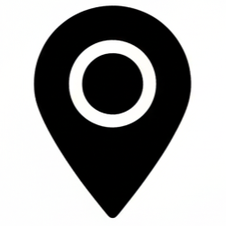 A black map pin icon on a white background.