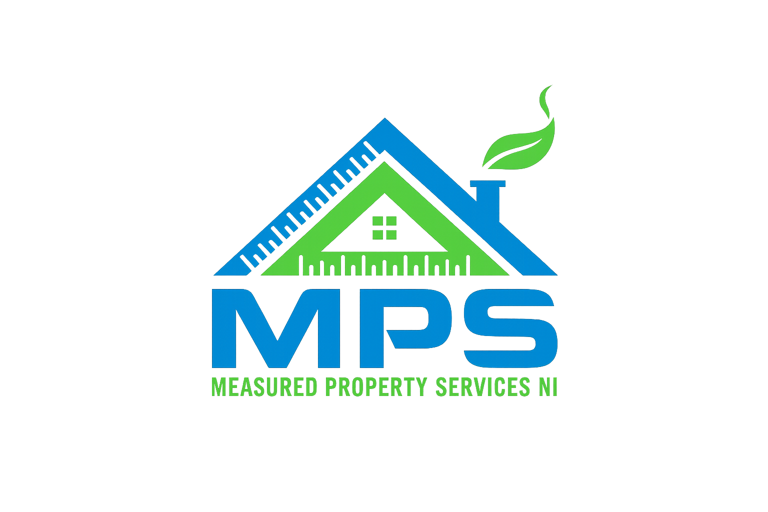 Logo for Measured Property Services NI featuring a house with a green and blue color scheme, with the company initials 'MPS' and the full name beneath.