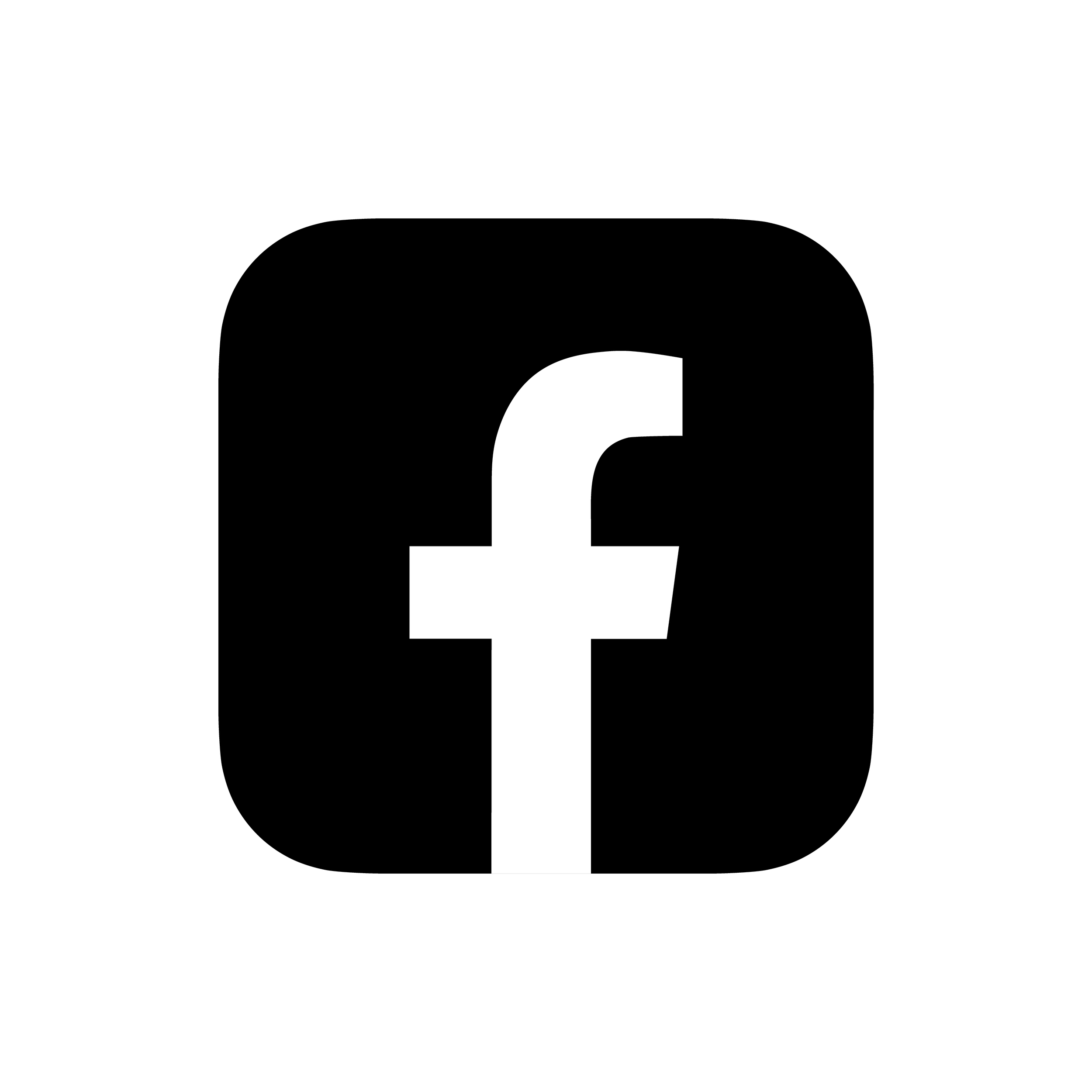 Facebook logo with a black background and a large white 'f' in the center.