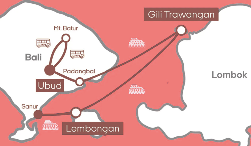 MAP OF BALI, LEMBONGAN, LOMBOK