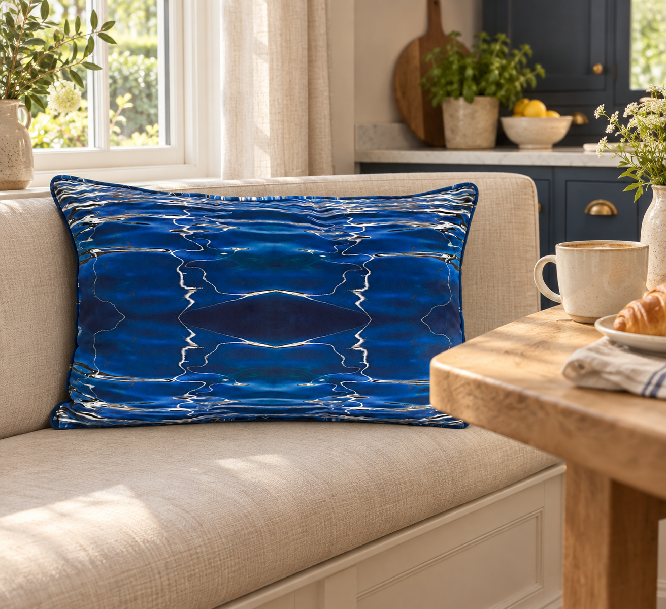 Cobalt Water-Reflection Cushion in Breakfast Nook.png