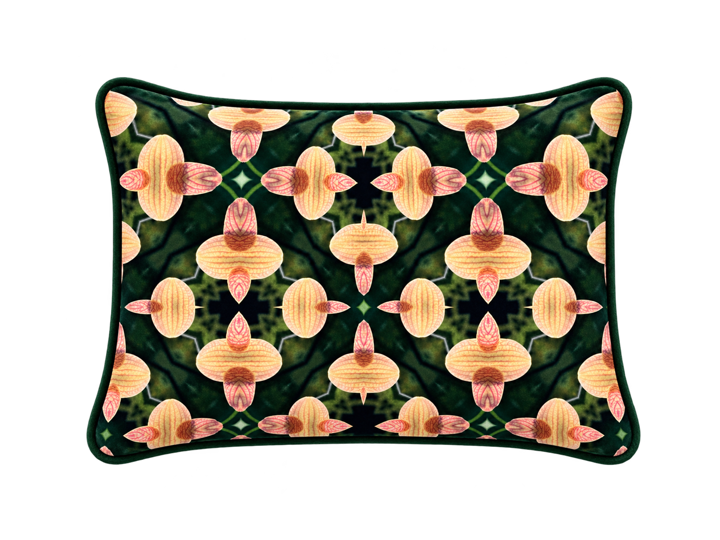 Compact Orchid Glory Cushion with Green Piping.png