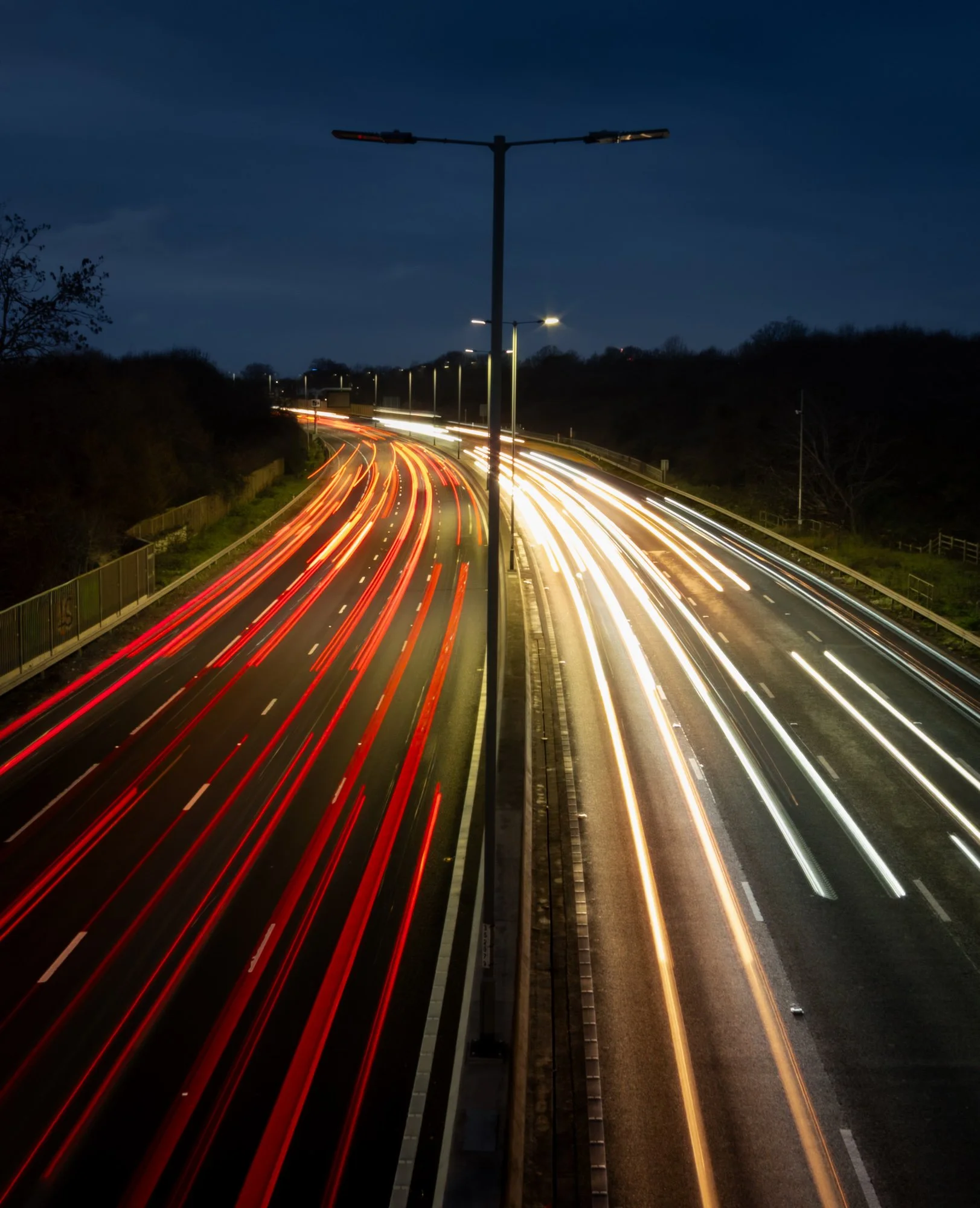 night time long exposure of car light traffic on motorway