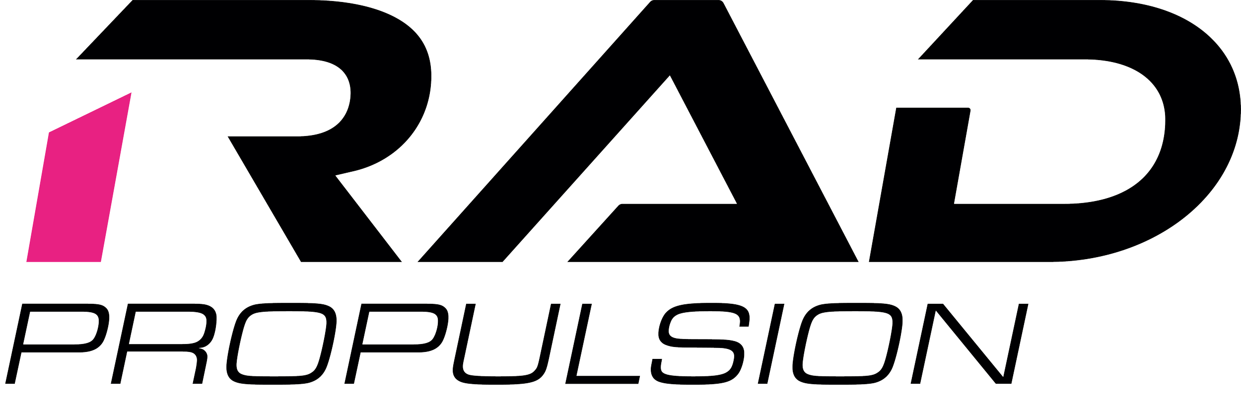 The logo of RAD Propulsion featuring the word "RAD" in large black outlines, with the letter "R" partially pink, and the word "PROPULSION" in smaller black outline letters below.