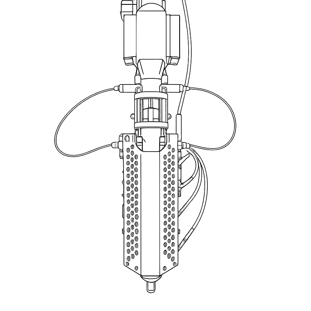 Top-down view of a robot with a rectangular body, wires, and mechanical parts on a gray background.