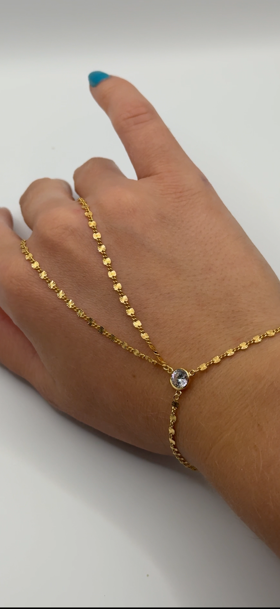 Aurelia Hand Chain - 14K Gold-Fillled 3 Prong White CZ Hand Chain