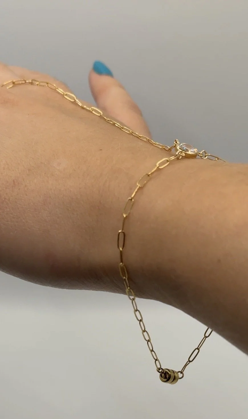 paperclip gold filled hand chain with diamond