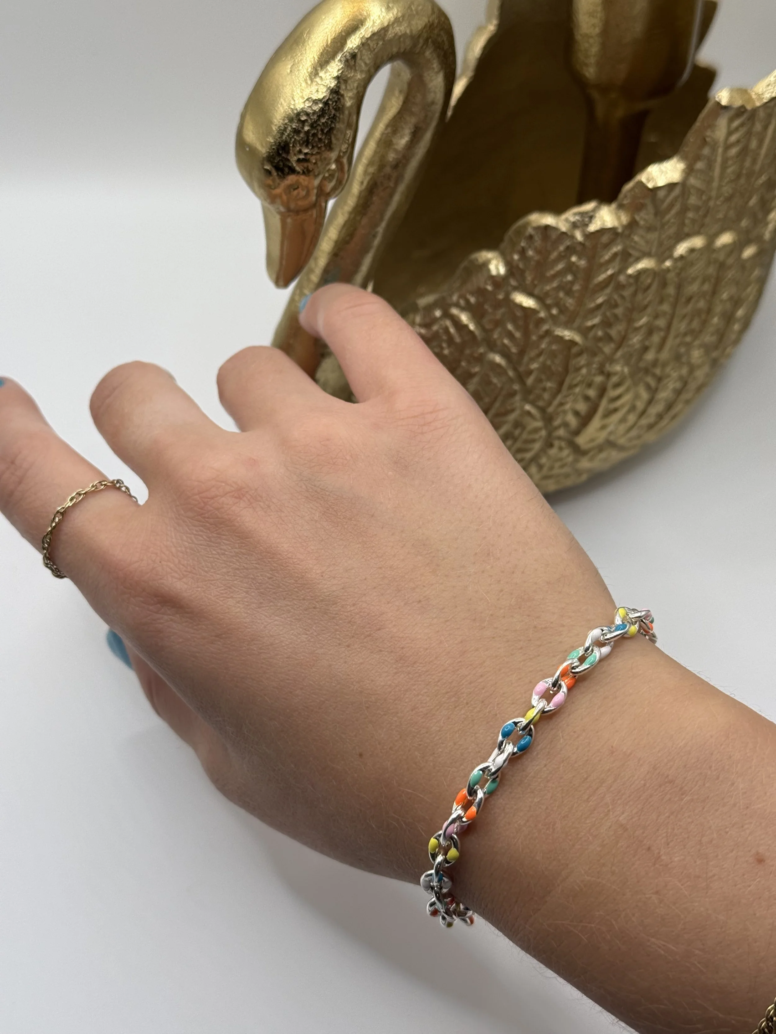 Promise - Pastel Rainbow Enamel Gold Cable Chain Bracelet