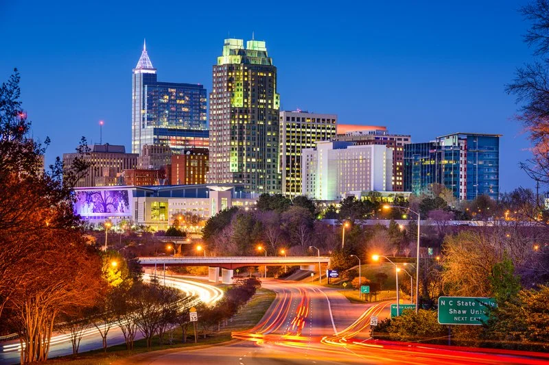 Raleigh, NC evening downtown skyline