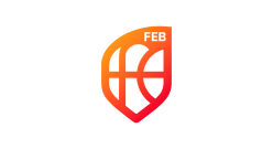 A stylized soccer badge with the month 'FEB' at the top, featuring a shield design in red and orange hues.