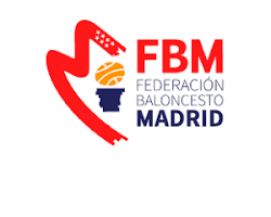 Logo of Federación Baloncesto Madrid (FBM) with a stylized red heart, a basketball, and the Madrid cityscape in blue.