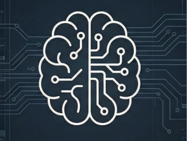 Illustration of a brain with circuit lines connecting to it, symbolizing artificial intelligence applied to basketball