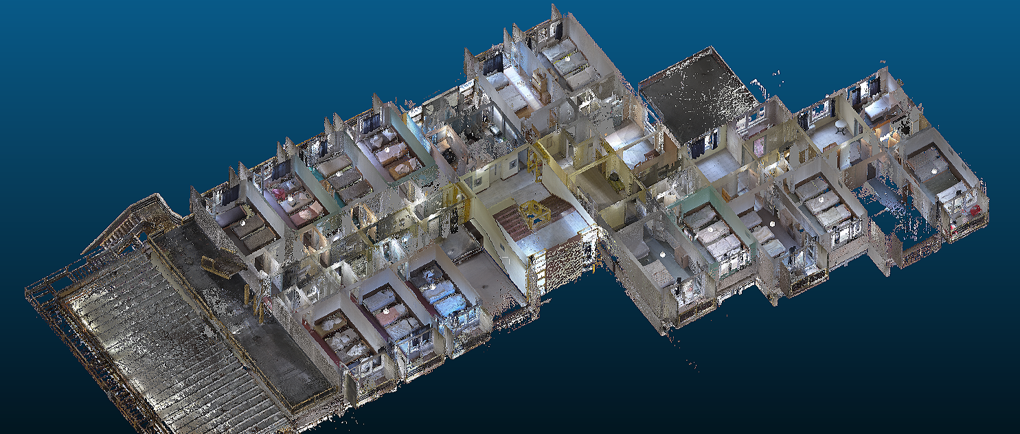 Beltéri lézerszkenneléssel készült 3D pontfelhő egy gárdonyi épületről