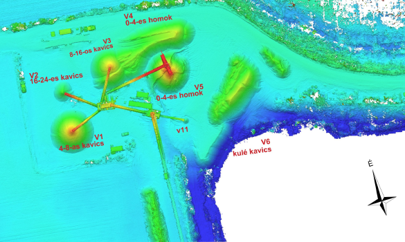 Kavicsbánya drónos felméréséből készült magassági színezésű digitális terepmodell térfogatszámításhoz