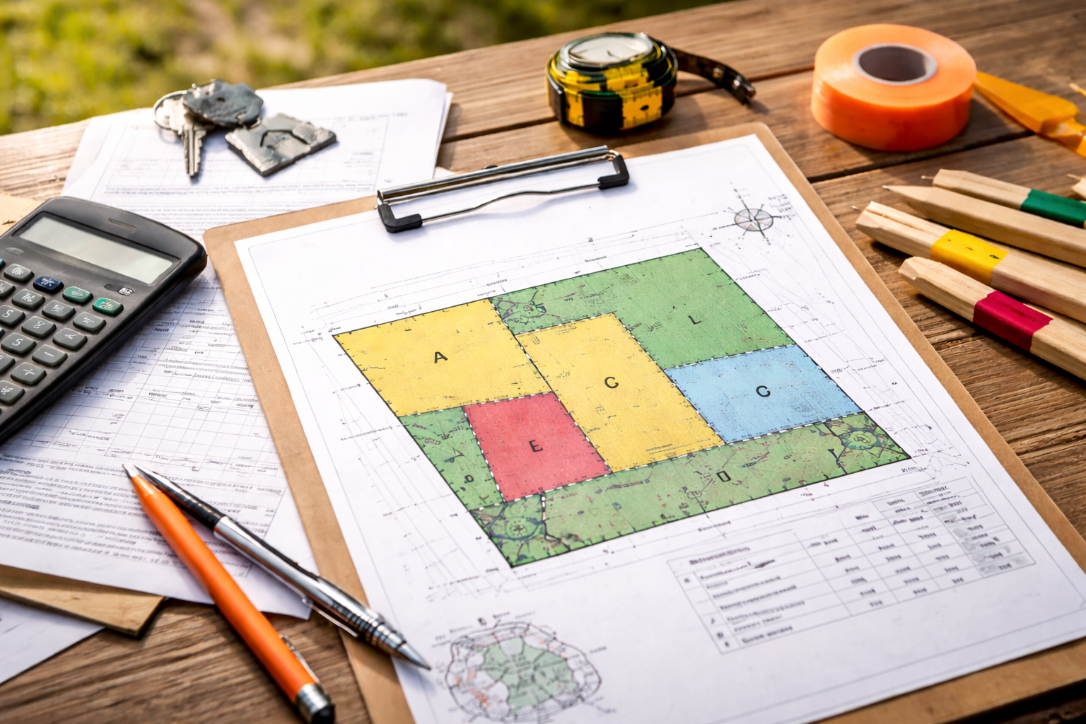 Használati megosztási vázrajz készítése földmérési dokumentáció alapján, ingatlanrészek pontos kijelölésével