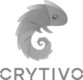 Gray chameleon illustration with the word 'CRYTV' below