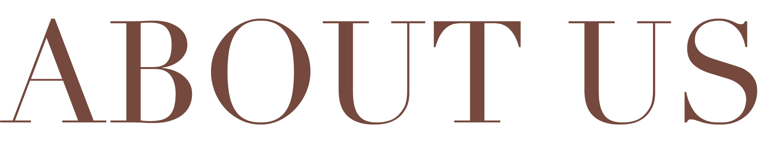 The word 'ABOUT US' in large, brown, serif font on a black background.