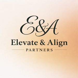 Logo for Elevate & Align Partners with black script and serif font on a light gradient background.