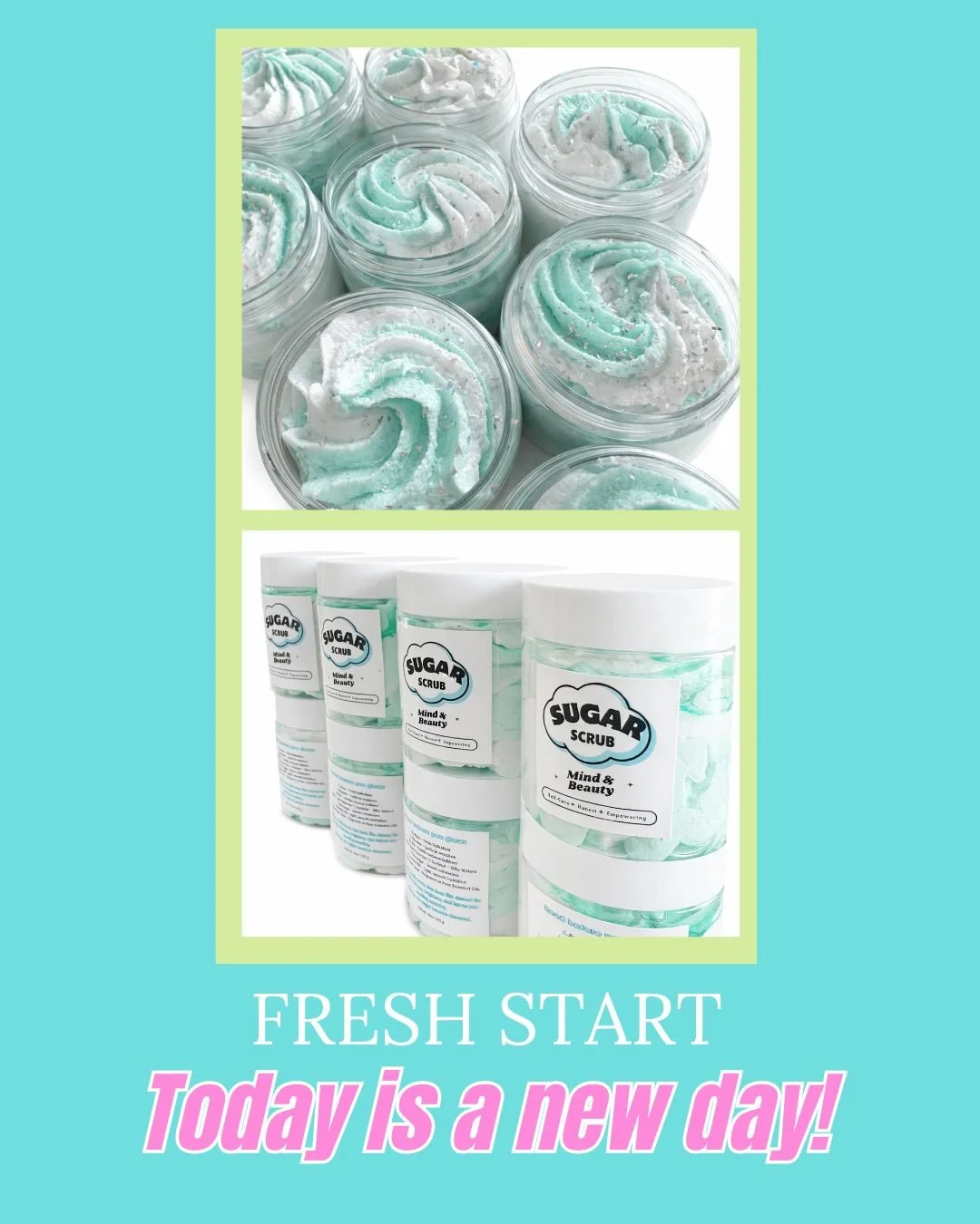 Fresh Start is our most popular sugar scrub scent &mdash; a bright blend of spearmint and lemon essential oils that creates a sweet, minty burst of freshness. It&rsquo;s clean, uplifting, and energizing from the first use.

Today is a new day, and I&