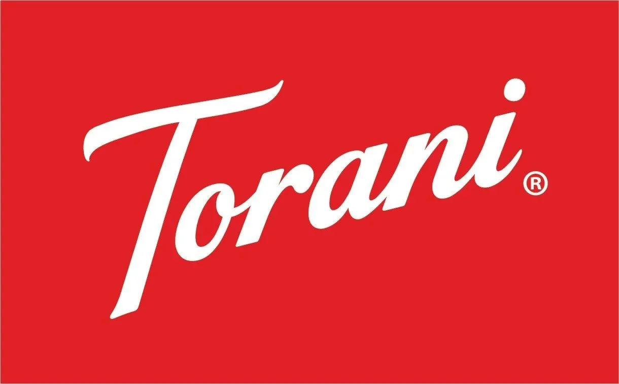 Torani Logo, white text in red box