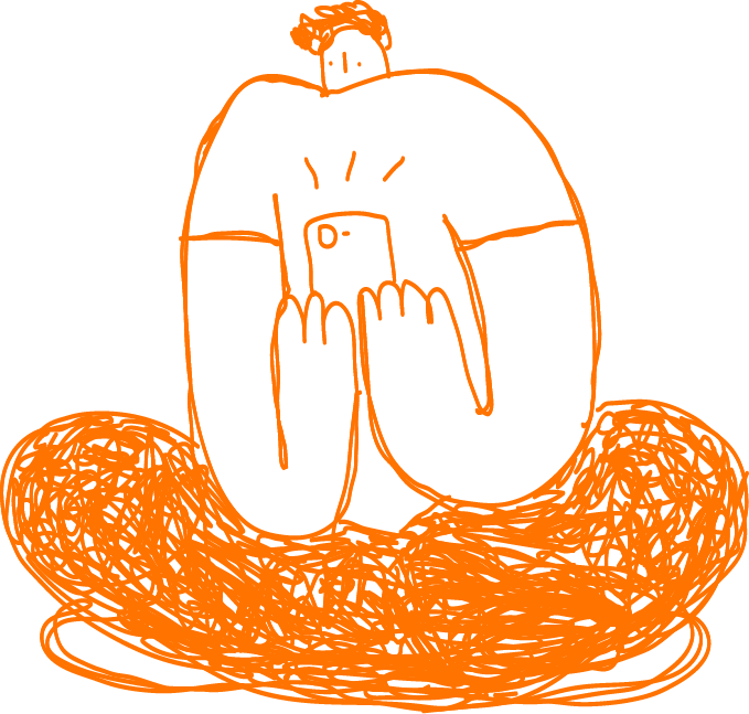 Dessin d'un homme qui regarde son téléphone portable