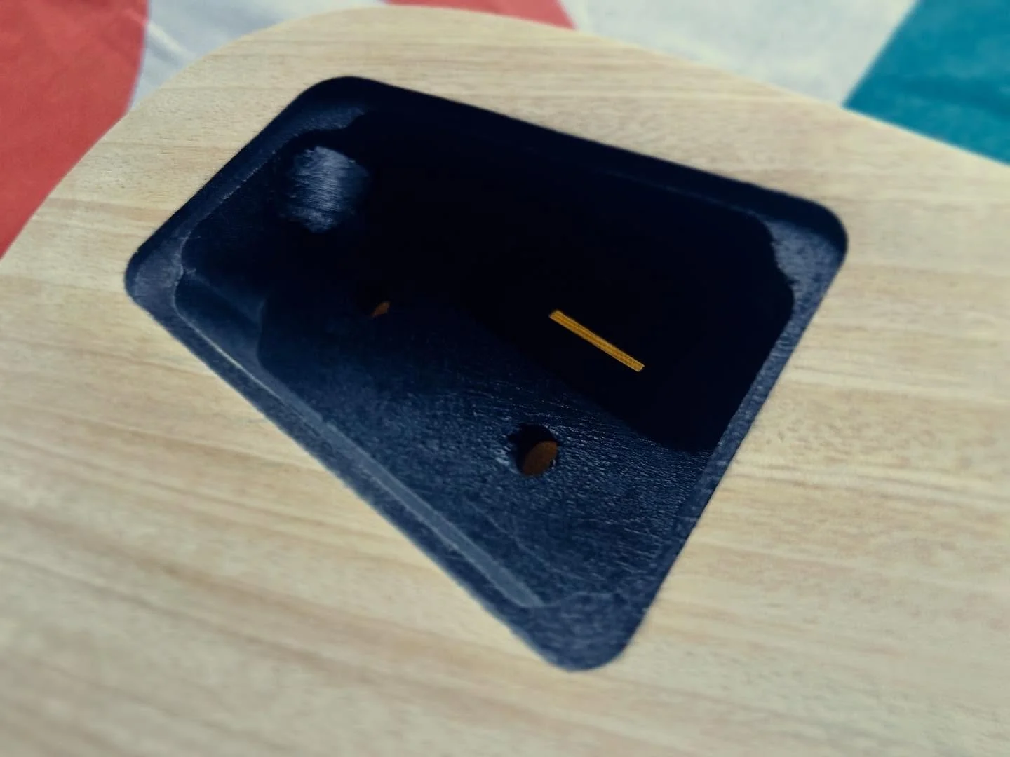 Here&rsquo;s the rear control cavity on my latest build, freshly coated with black shielding paint and ready for two pots, a pair of humbuckers, and a 3-way selector. 👍