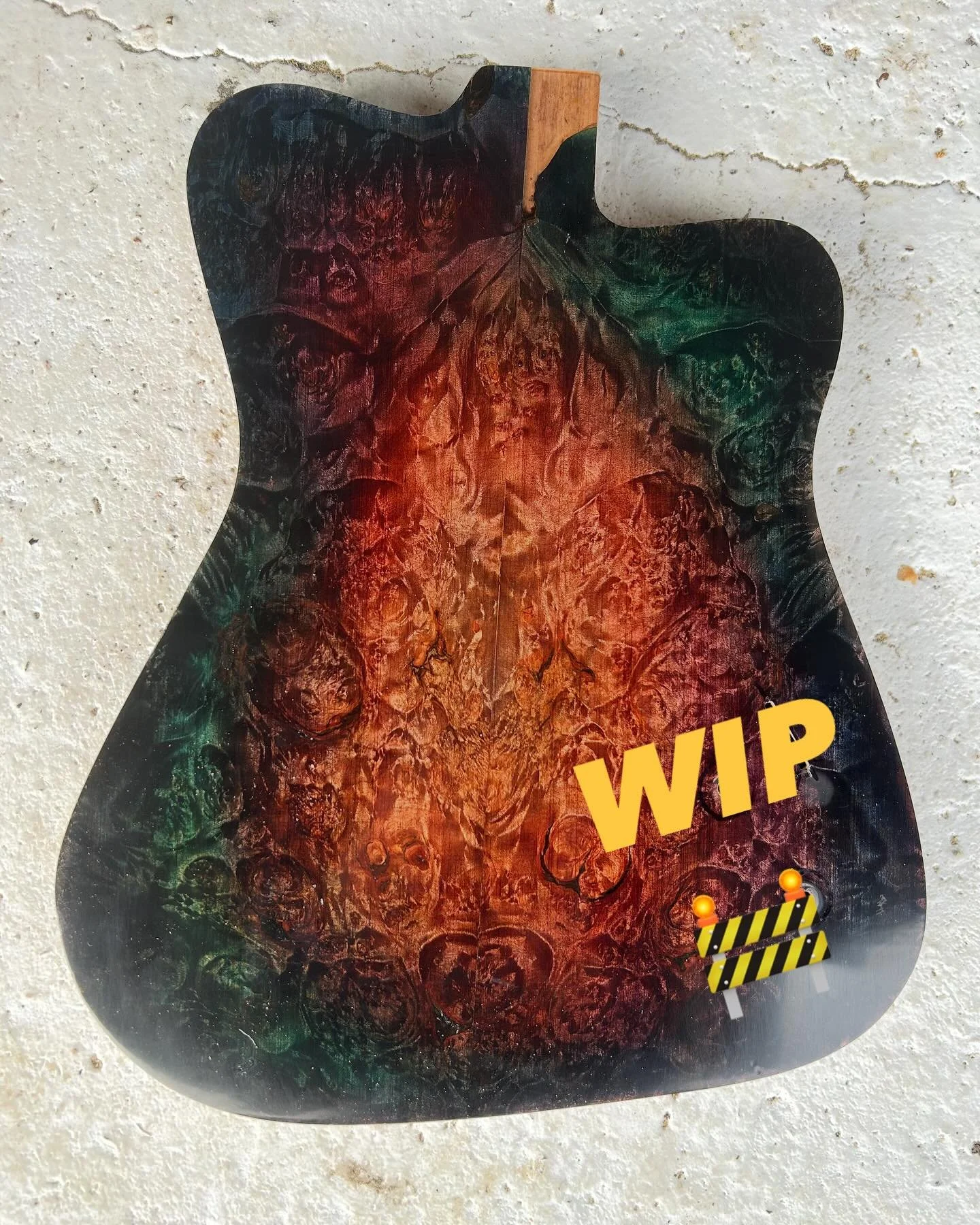 Work in progress 

#customguitarbuild #ukbuiltguitars #boutiqueguitars #burlguitar #stunningstains #epoxyguitar