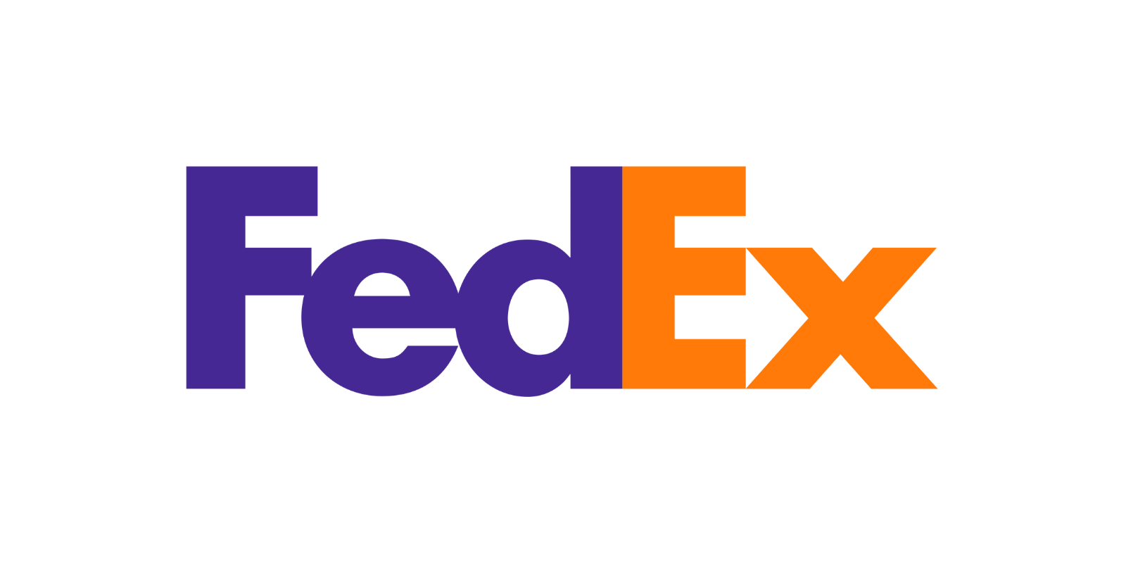 FedEx logo with purple and orange text on a white background.