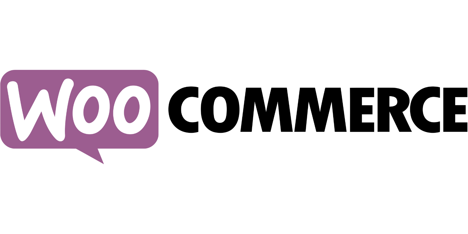 Logo with purple speech bubble containing the word "WOO" in white letters.