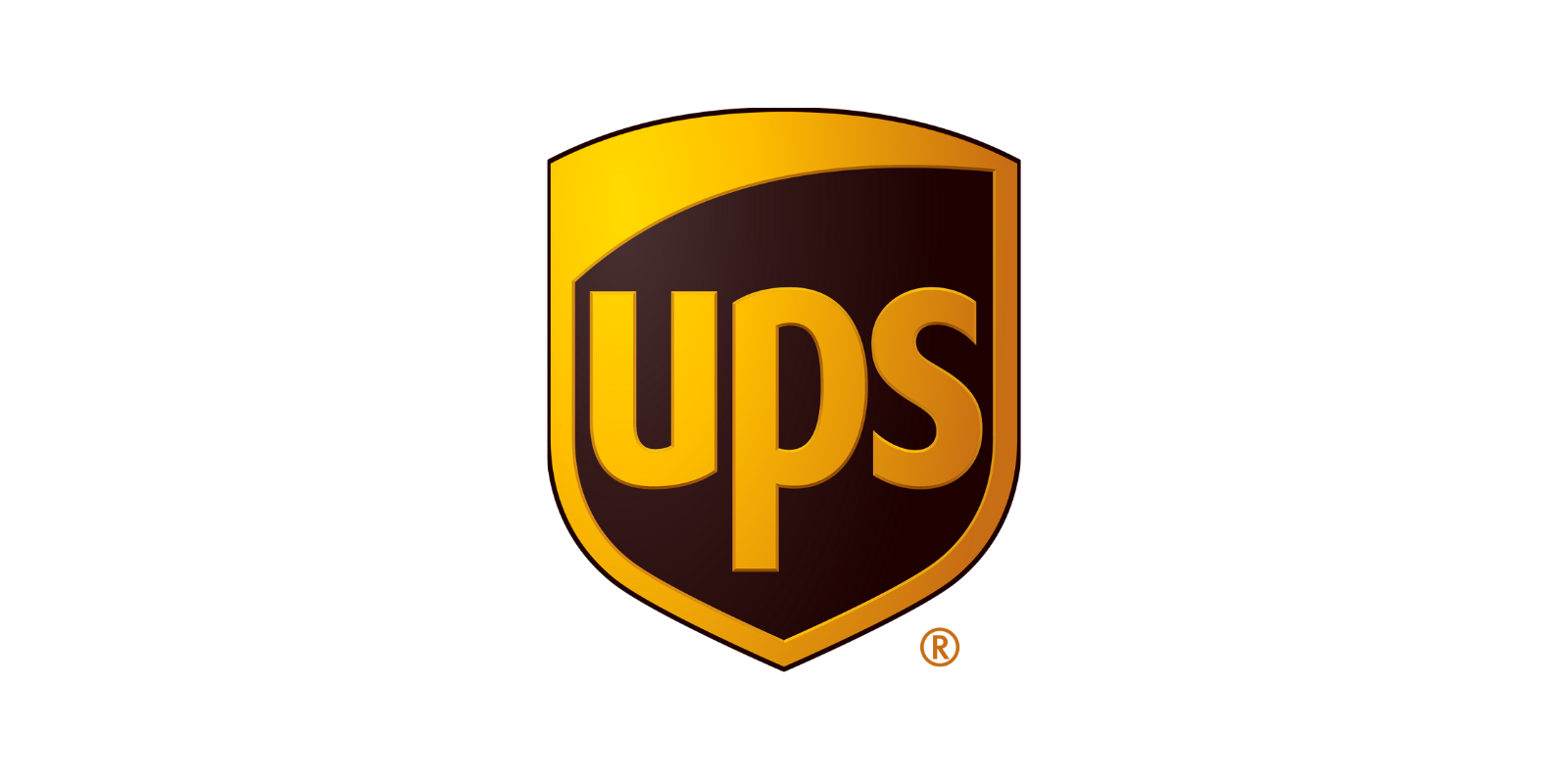 UPS logo with a black background and gold shield design.