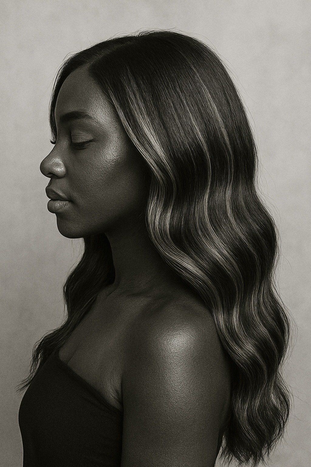 Model with hair extension posing for a portrait