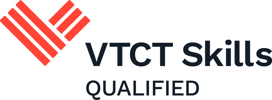 Logo for 'VCT Skills Qualified' with stylized red heart and black text.