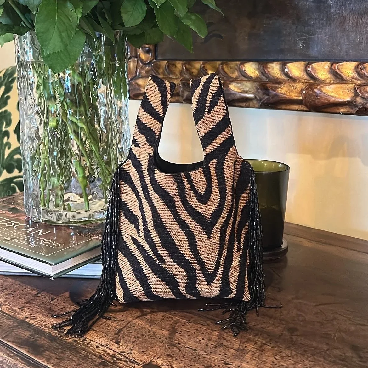 Le Sac Mini - Classic Tigre with Black Beaded fringe