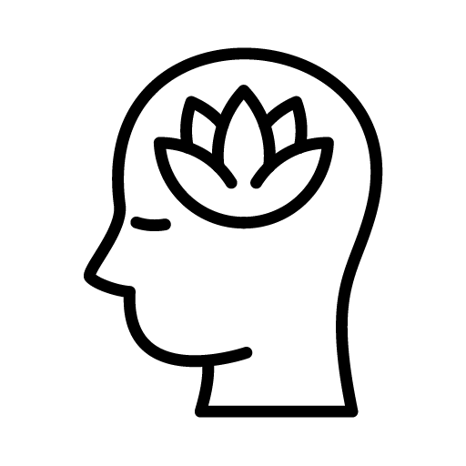 Outline drawing of a person's head in profile with a lotus flower inside the head