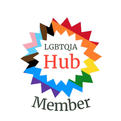 Colorful starburst graphic with the words 'Community Hub Member' in the center.