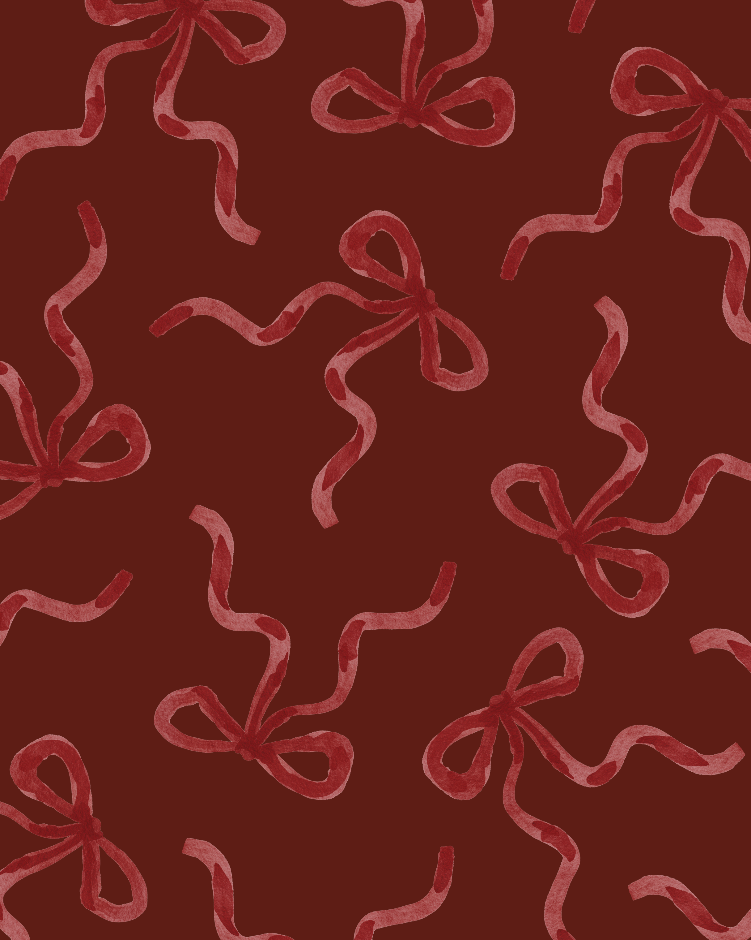 Pattern of hand-drawn red bows on a dark red background.
