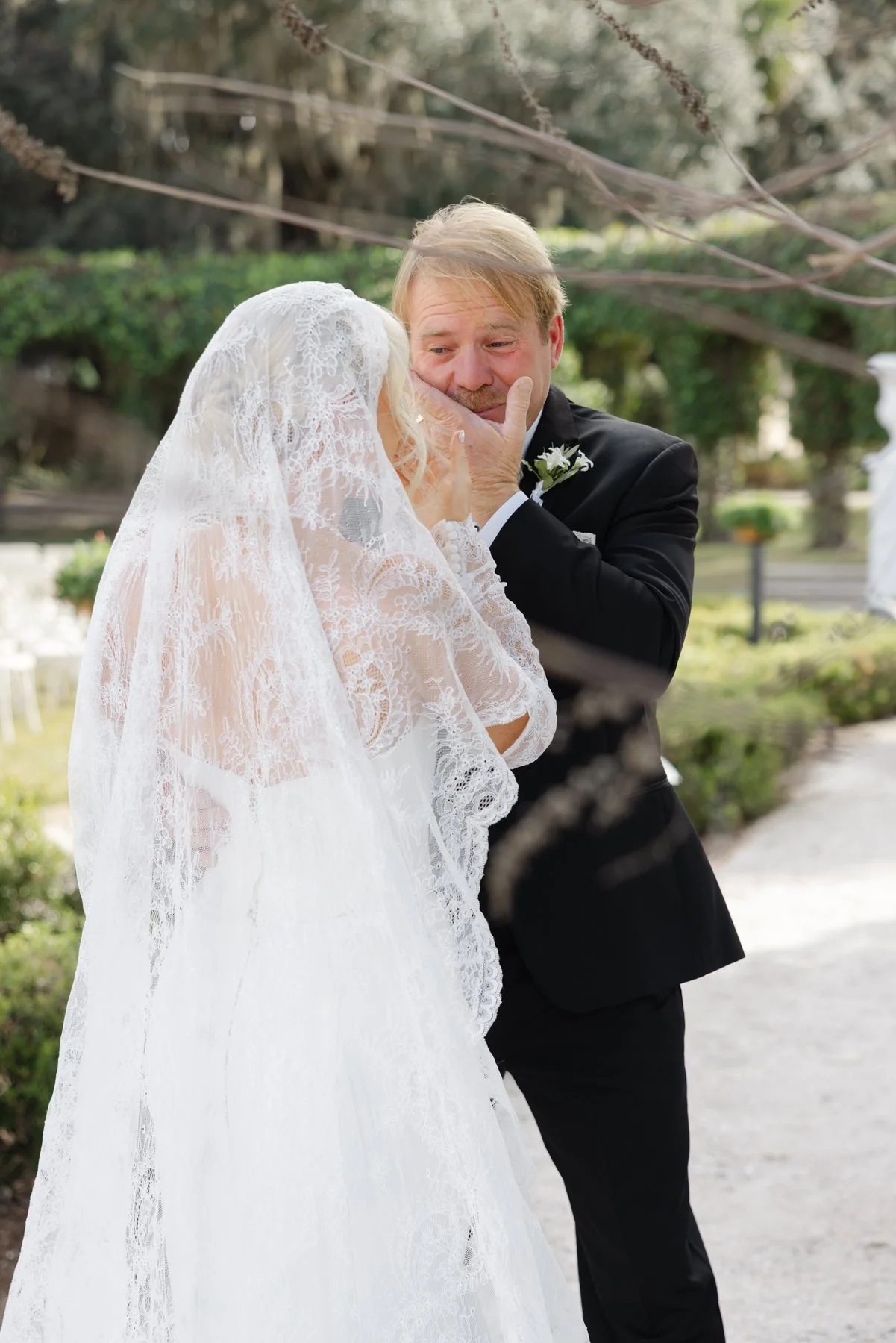 Bride first look with her father on St Simons Island