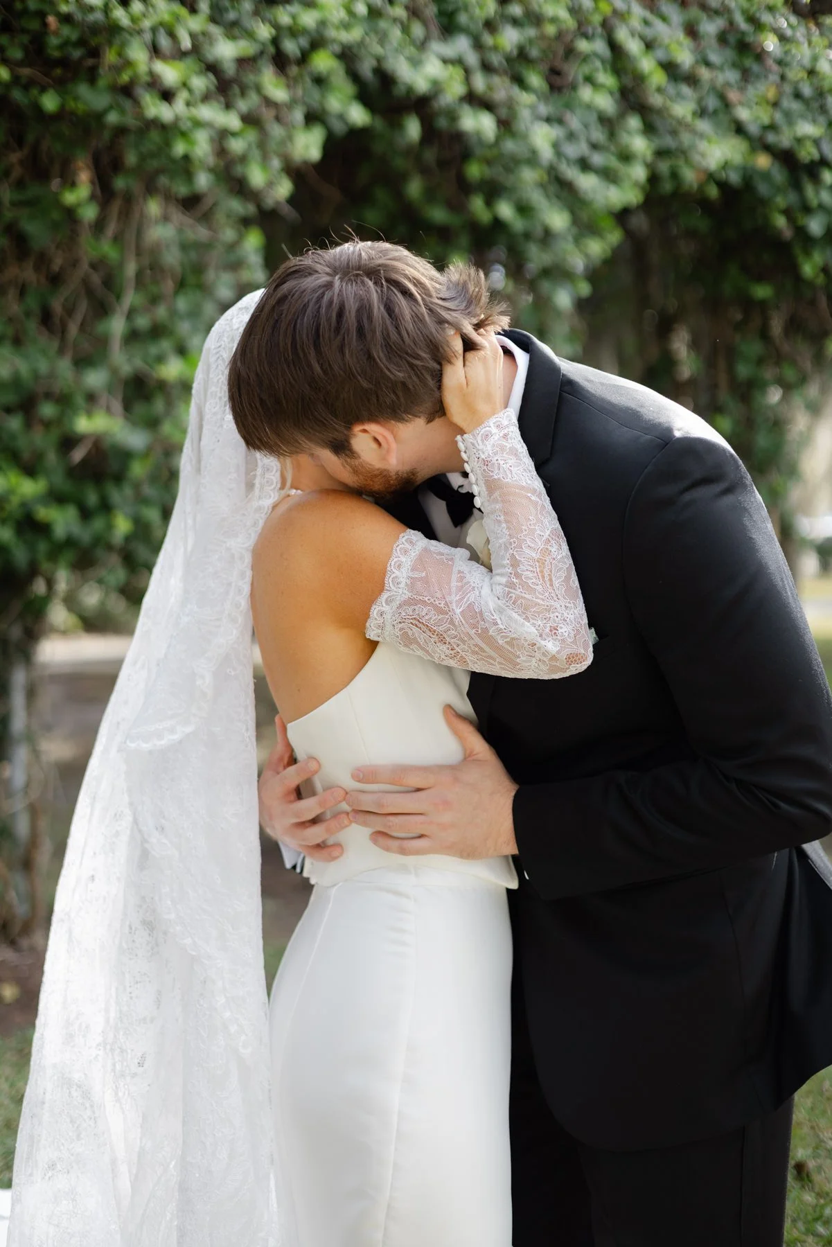 Intimate moment between bride and groom on Sea Island