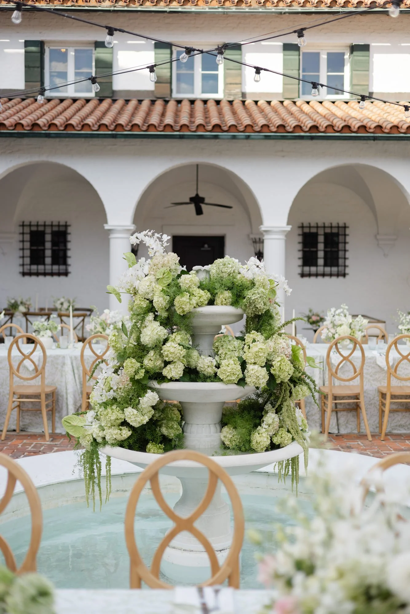 Italian themed fountain wedding details on Sea Island