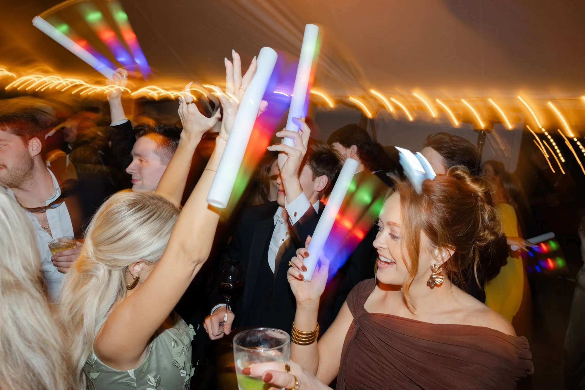 Editorial glow stick dance floor at a coastal Georgia wedding