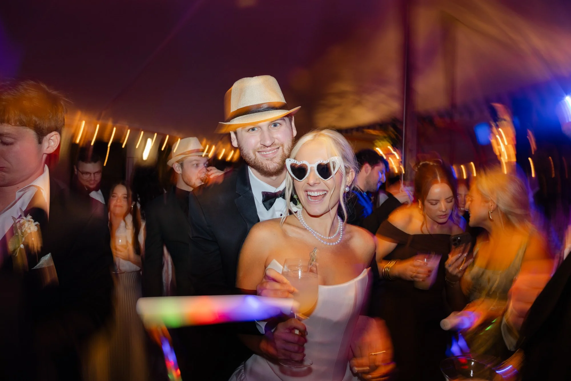 Modern editorial bride and groom on the dance floor at a Jekyll Island wedding
