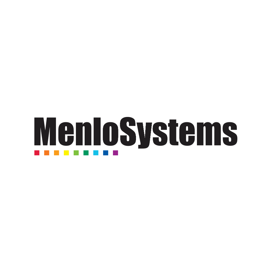 Menlo Systems logo featuring black text and a rainbow series of dots underneath.