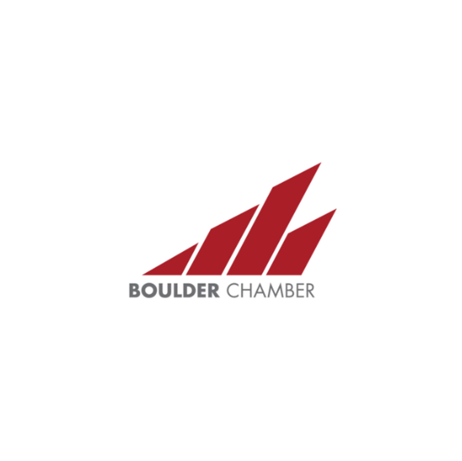 Logo of Boulder Chamber featuring stylized red geometric shapes resembling upward arrows or bars, with the text 'BOULDER CHAMBER' beneath.
