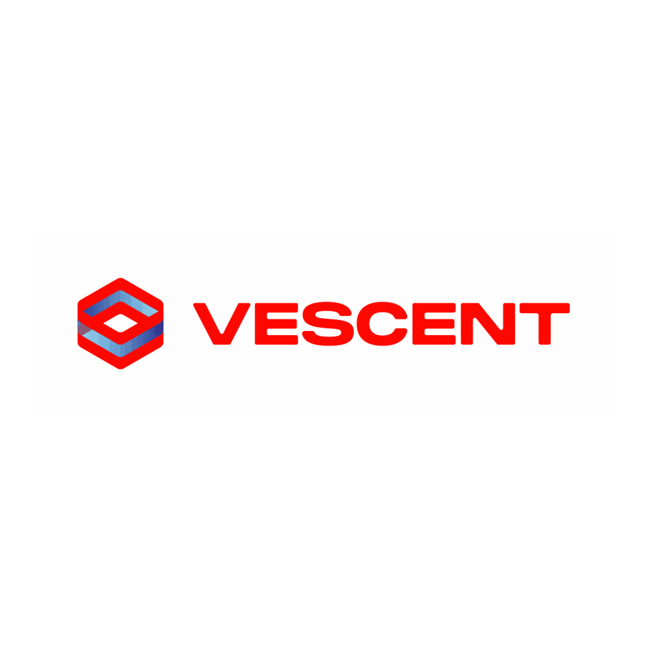 The VESCENT logo with a red and blue geometric icon and the word VESCENT in bold red letters.