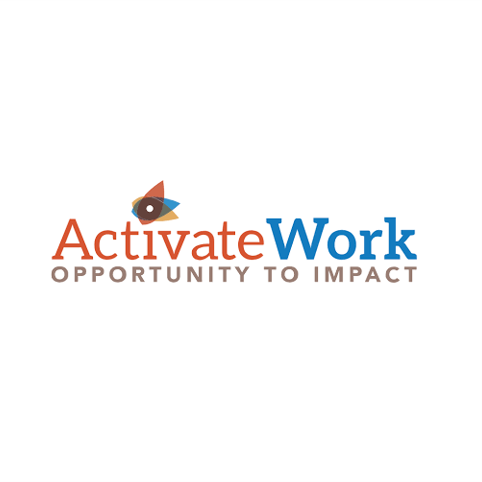 Logo for Activate Work with a stylized eye icon and the tagline 'Opportunity to Impact'.