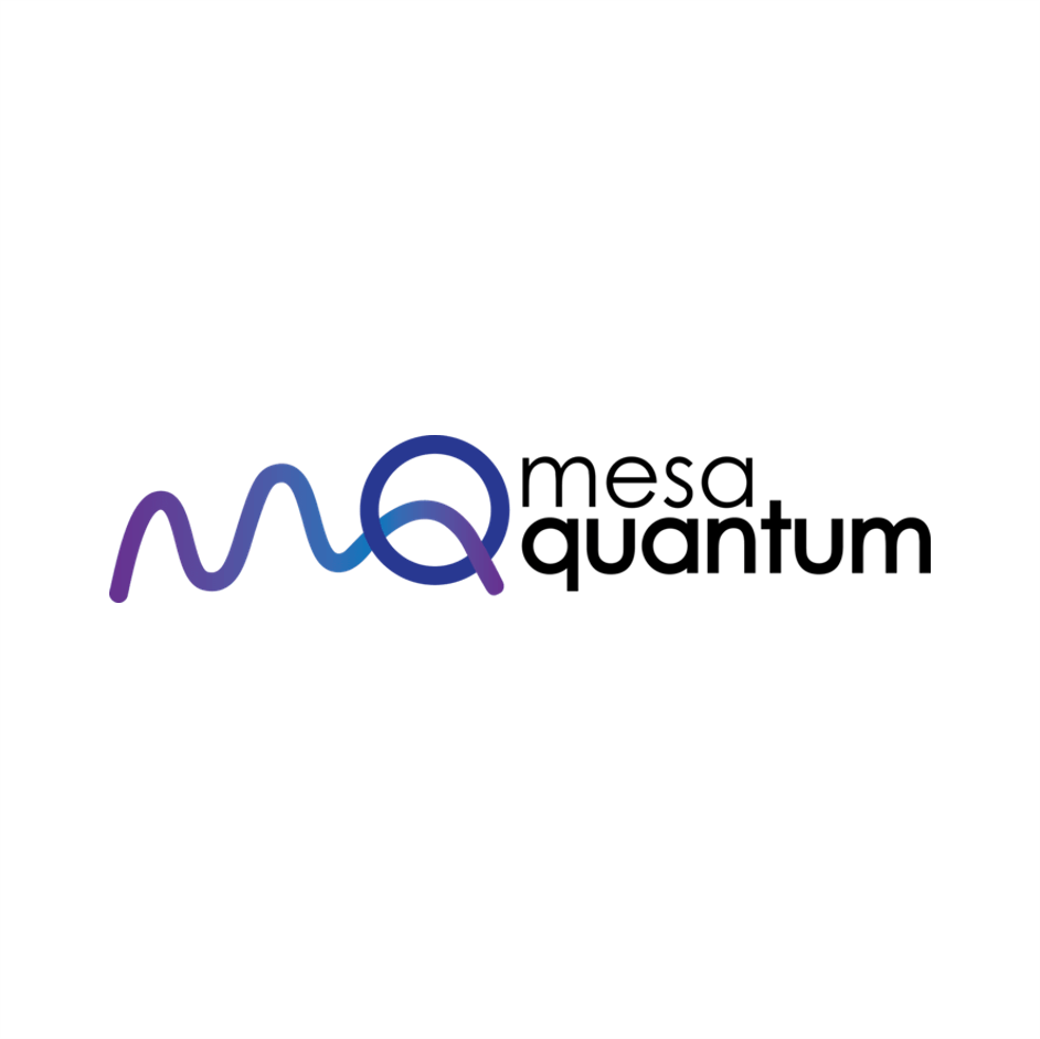 Logo for Mesa Quantum with stylized purple and blue wave and circle design, and black text.
