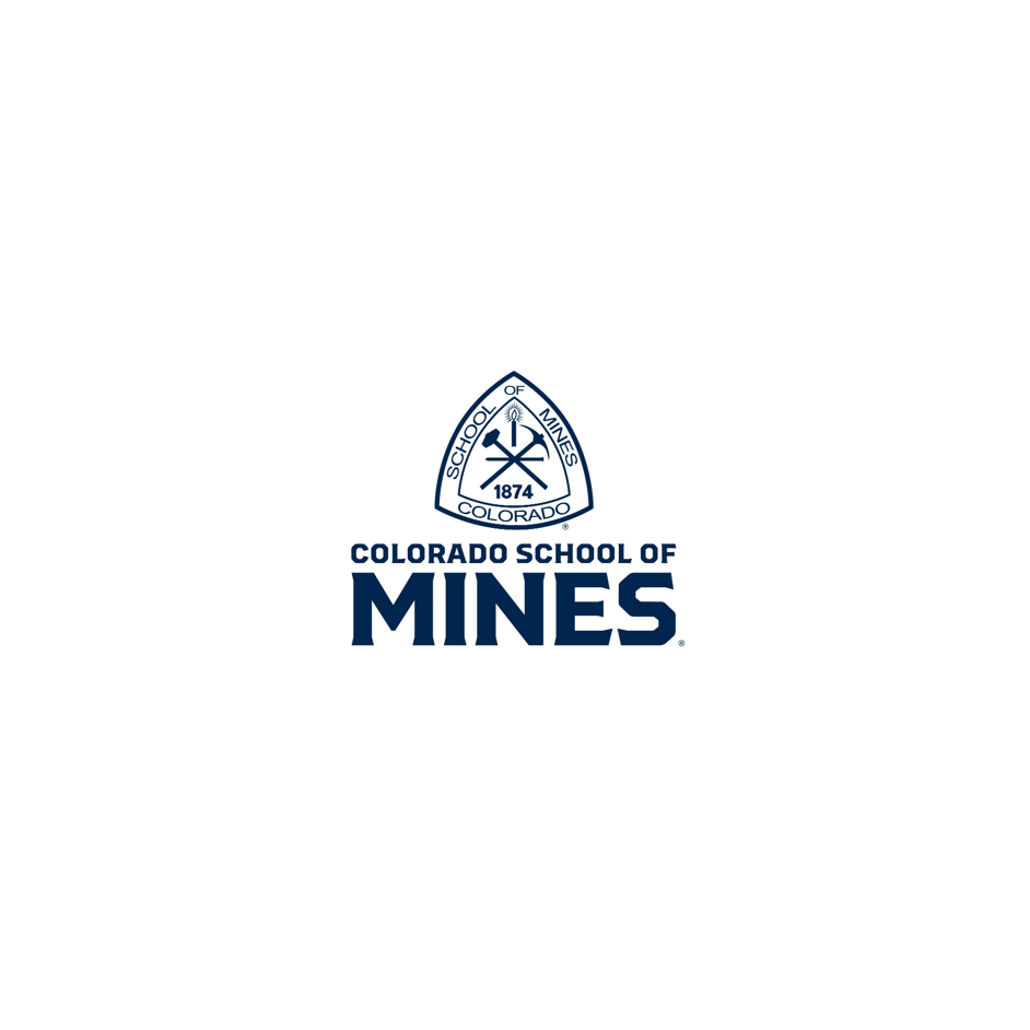 Logo of the Colorado School of Mines with a shield containing mining tools and the founding year 1874.