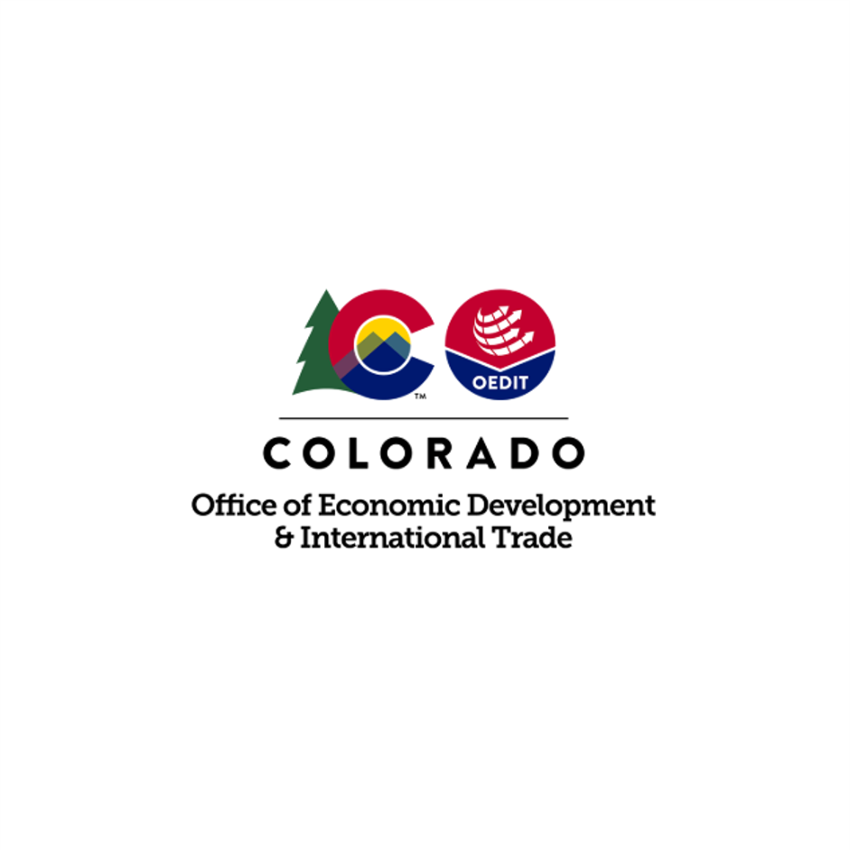 Logo for Colorado Office of Economic Development and International Trade featuring stylized mountains, trees, and a globe.