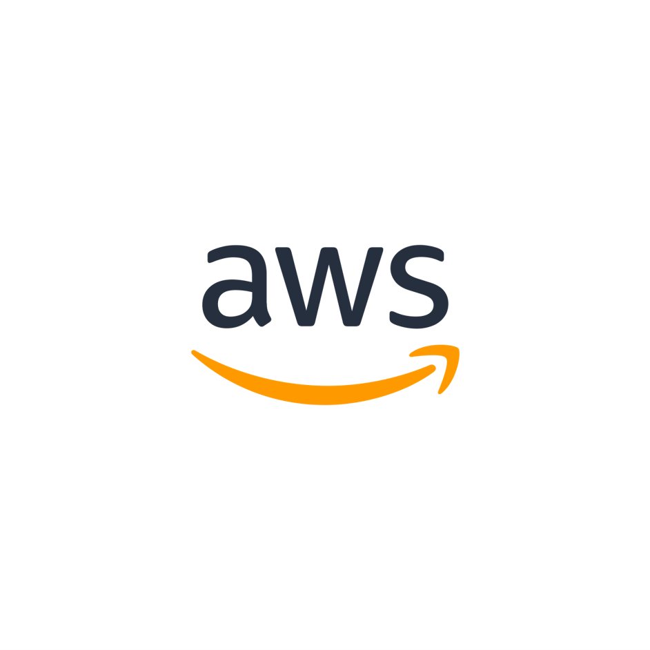 AWS logo with black text and orange curved arrow underneath on a white background.