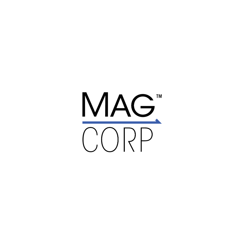 The logo of MAG Corp with the words 'MAG' in bold black font, a blue line with an arrow underneath, and 'CORP' in thin black outlined font below.